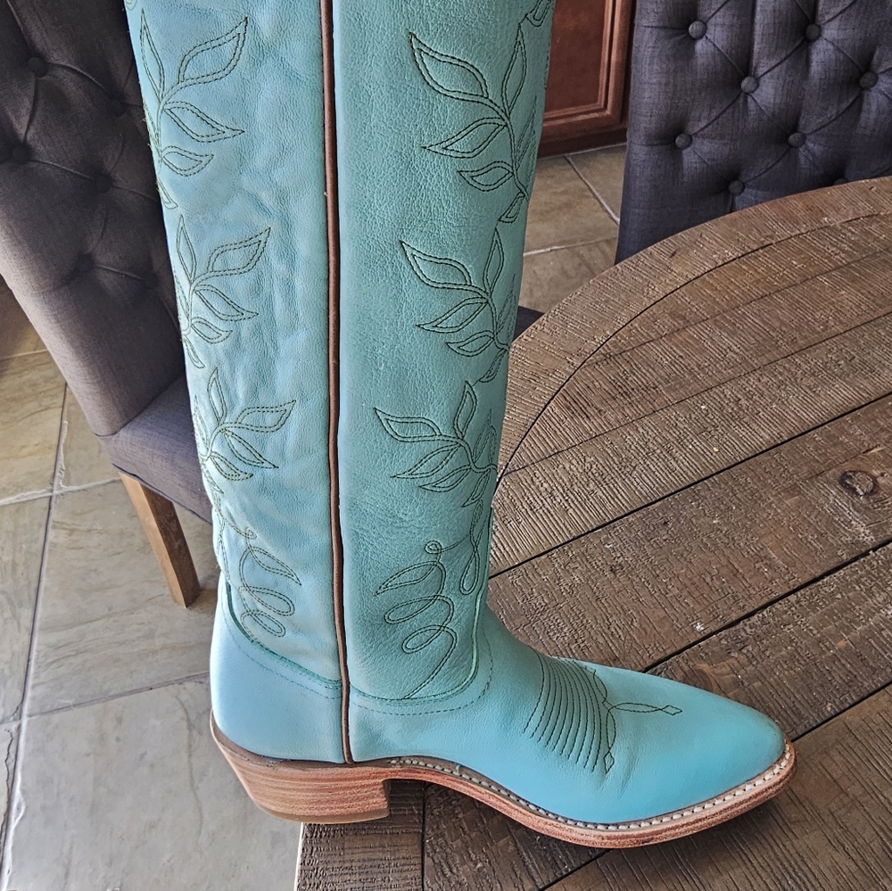 Turquoise Embroidered Knee-High Boots - Picture 9 of 11